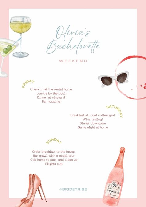 Templates Bachelorette Party Itinerary Template, Classy Bachelorette, Bachelorette Diy, Classy Bachelorette Party, Travel Template, Bachelorette Party Itinerary, Bachelorette Itinerary, Bachelorette Ideas, Bachelorette Invitations