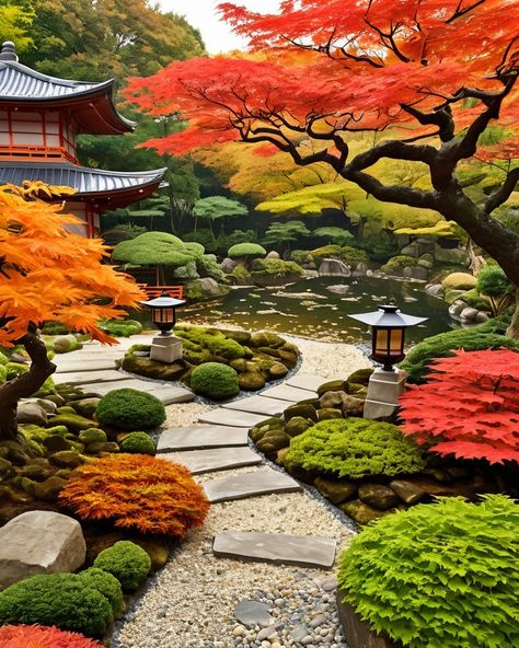 Autumn Harmony: A Zen Oasis A Studio Ghibli-inspired Zen garden in autumn. Vibrant maple trees, rustling leaves, and dappled sunlight cast by amber foliage. Traditional lanterns and a winding gravel path surround a peaceful koi pond. Wide-angle shot emphasizes the garden's harmonious balance and color palette of warm reds, oranges, greens, with contrasting grays and browns. #StudioGhibliArt #ZenGardenDreams #AutumnMagic #JapaneseGarden #MapleLeafWonder #KoiPondSerenity #DappledSunlight #Anima... Dappled Sunlight, Buddha Garden, Traditional Lanterns, Gravel Path, Japan Garden, Maple Trees, Autumn Magic, Studio Ghibli Art, Japanese Gardens