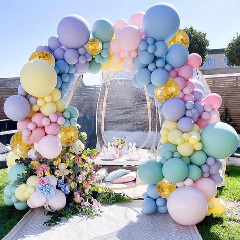 Amazon.com: Pastel Unicorn Balloon Garland – 145 Pack Green Blue Yellow Pink Purple Colourful Balloons,Gold Confetti Balloons for Princess Wedding Baby Shower Birthday Party Decor : Home & Kitchen Childrens Party Decorations, Blowing Up Balloons, Unicorn Balloon, Gold Confetti Balloons, Pastel Balloons, Purple Balloons, Rainbow Balloons, Colourful Balloons, Blue Balloons