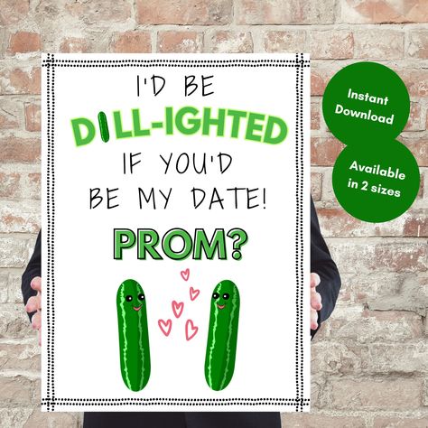 Pickle Promposal, Pickle Hoco Proposal, Flower Promposal Ideas, Dance Asking Ideas, Pickle Costume, Dance Asks, Homecoming Poster Ideas, Dance Proposals, Boyfriends Birthday Ideas