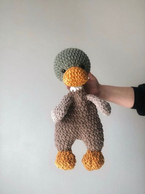 Mallard Duck Snuggler | Mallard Duck Lovey | Crochet Ducky Crochet toys ideas #crochettoysideas #crochet #crochettoy #crochetpattern #crochetpatterns 2.744 Ducky Crochet, Duck Snuggler, Duck Lovey, Lovey Crochet, Crochet Lovey, Lucky Duck, Chenille Yarn, Mallard Duck, Fun Crochet Projects