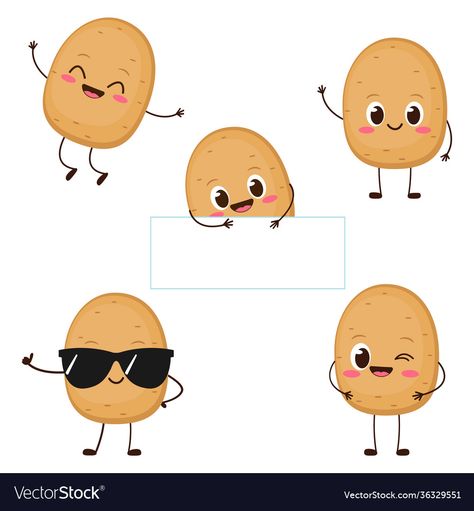 Potato Character, Potato Drawing, Cartoon Vegetables, Happy Potato, Funny Vegetables, Vegetable Cartoon, Cute Happy, Cute Cards, Free Vector Images