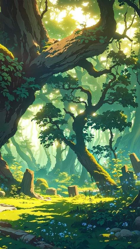 Concept Art Nature, Enchanted Forest Art, Jungle View, Jungle Artwork, Landscape Drawing Tutorial, Forest Sunrise, Forest Landscape Painting, Fantasy Nature, Forest Drawing