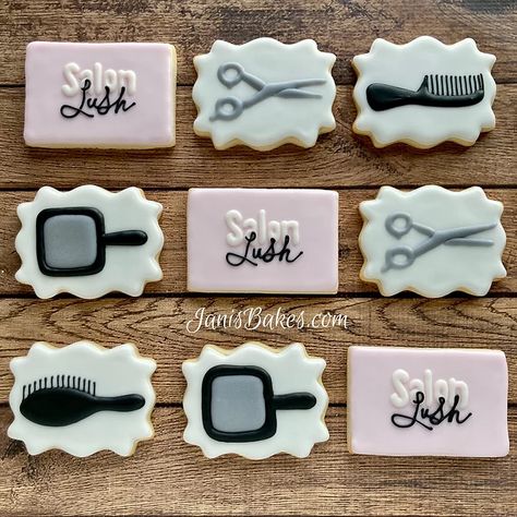 Hair Salon Cookies Decorated, Hair Salon Cookies, Salon Cookies, Rustic Salon, Cutout Cookie, Royal Icing Sugar, Pretzel Dip, Sugar Cookie Designs, Cookie Frosting