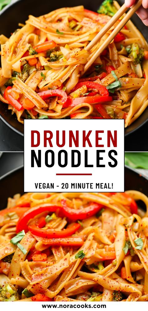 Easy Drunken Noodles, Noodle Sauce Recipe, Wide Rice Noodles, Thai Recipes Noodles, Pad Kee Mao, Thai Drunken Noodles, Nora Cooks, Thai Rice Noodles, Rice Noodle Recipes