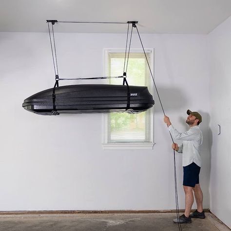 Amazon.com: StoreYourBoard Cargo Box Ceiling Storage Hoist, Heavy Duty Holds 150 lbs, Rooftop Carrier Garage Pulley System : Automotive Garage Storage Pulley, Garage Storage Plans, Box Ceiling, Garage Ceiling Storage, Garage Storage Inspiration, Garage Ceiling, Garage Organization Tips, Garage Organisation, Ceiling Storage