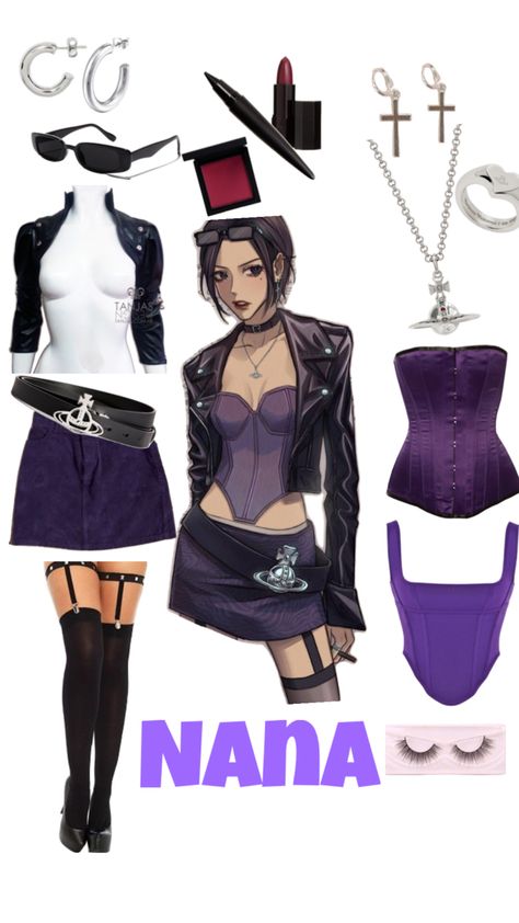 #nana #rockoutfit Outfit idea, Vivienne westwood Anime Nana, Rock Star Outfit, Nana Osaki, Outfit Inspired, Purple Outfits, Anime Inspired, Purple Hair, Anime Outfits, Dark Purple