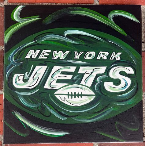 Football Painting, Football Paintings, Jets Football, Art Football, Ny Jets, Bob Ross, Dec 7, New York Jets, Painted Signs