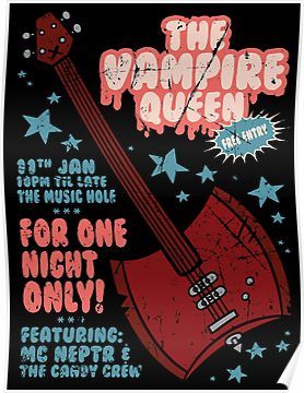 The Vampire Queen Music Poster Poster Queen Music Poster, Adventure Time Poster, Queen Music, Photowall Ideas, Adveture Time, 달력 디자인, Queen Poster, Band Poster, Vampire Queen