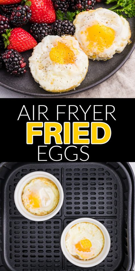 Air Fryer Fried Eggs are not just a great source of protein, the sunny side eggs have a creamy, runny yolk that is delicious with every bite. Eggs In Air Fryer, Sunny Side Eggs, Air Fryer Recipes Eggs, Fried Egg Recipes, Sunny Side Up Eggs, Air Fryer Recipes Breakfast, New Air Fryer Recipes, Air Fryer Recipes Snacks, Air Fryer Cooking Times