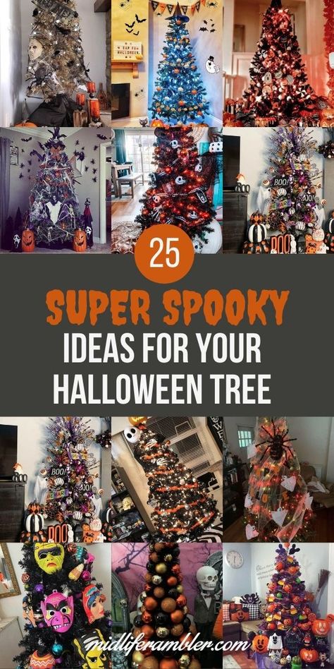 Halloween Christmas Tree Diy, Halloween Ornaments Tree, Diy Painted Pumpkins, Elegant Room Decor, Diy Halloween Tree, Halloween Ornaments Diy, Halloween Tree Decorations, Interior Farmhouse, Nightmare Before Christmas Tree