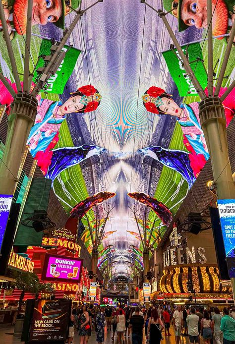 Colorful Ceiling at the Fremont Street Experience in Downtown Las Vegas Las Vegas 2000s, Vegas Arts District, Off The Strip Las Vegas, Las Vegas Arts District, Las Vegas Restaurants On The Strip, Las Vegas Restaurants Off The Strip, Strip Las Vegas, Las Vegas Bars On The Strip, Las Vegas Food