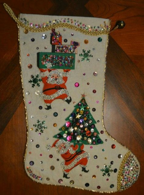 Vintage 1959 Hiawatha Christmas stocking Vintage Christmas Crafts, Felt Christmas Stockings, Vintage Christmas Stockings, Xmas Stockings, Old Christmas, Felt Christmas Ornaments, Christmas Past, Christmas Memory, Christmas Sewing