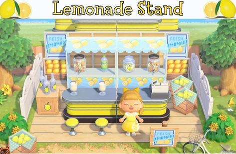 Drink Machine Design Acnh, Lemonade Stand Acnh, Acnh Lemonade Stand Design, Animal Crossing Lemonade Stand, Acnh Lemonade Stall, Build Ideas Acnh, Acnh Blue Island, Animal Crossing Tropical Island, Acnh Coastal