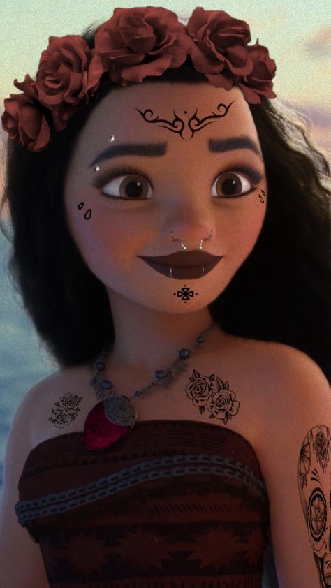 Moana from Moana #moana #disney #punk #goth Punk Disney Characters Princess Gone Bad, Emo Disney Princess, Punk Disney Characters, Gothic Disney Princesses, Emo Disney, Punk Disney Princess, Dark Disney Art, Goth Disney Princesses, Disney Punk