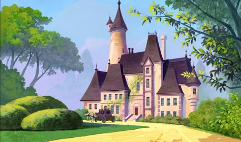 Tremaine house Cinderella Background Landscape, Cinderella Chateau, Cinderellas House, Cinderella House, Lady Tremaine, Princess Adventure, House Cartoon, Casas The Sims 4, Disney Background