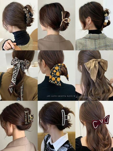 Hair Styles Female, Korean Hair Accessories, Designer Hair Accessories, Cute Quick Hairstyles, Hair Style Korea, Kawaii Hairstyles, Girl Accessories, Ribbon Hairstyle, Peinados Fáciles Para Cabello Corto