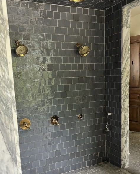 Spanish Bathroom Ideas, Modern Spanish Bathroom, Whittney Parkinson Design, Whittney Parkinson, Bold Bathroom, Basement Remodel Diy, Boy Bath, Tile Layout, Master Bathrooms