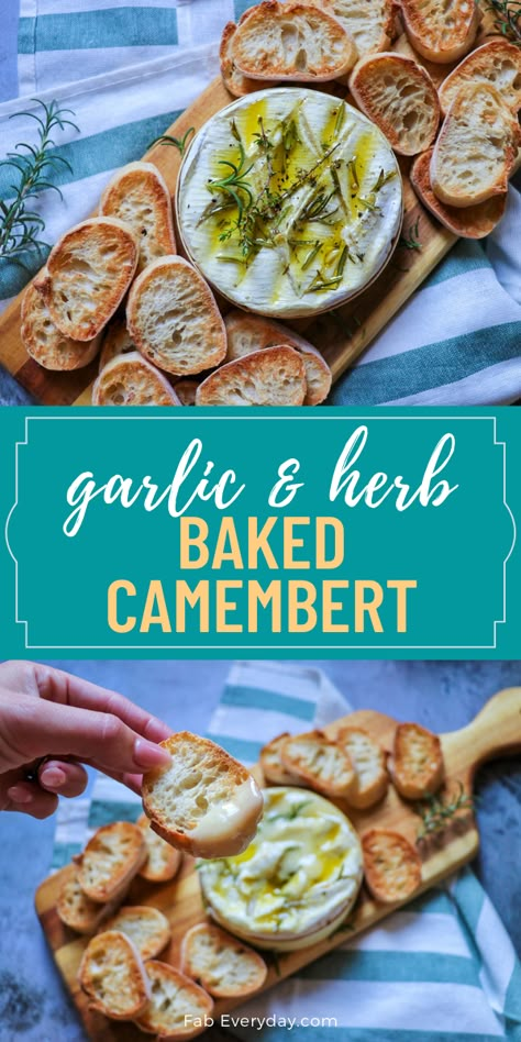 Wonder how to serve Camembert cheese? The easiest way is to make Camembert baked in the box! I'm sharing a foolproof 20-minute Camembert appetizer recipe today. This delicious, gooey baked Camembert appetizer dip is impressive enough to serve to guests while being deceptively easy to make. Click or visit FabEveryday.com for the recipe and cooking tips and suggestions for what to serve with baked Camembert. Camembert Baked, Baked Camembert Recipe, Camembert Recipes, Cheese Recipes Appetizers, Party Food Bar, Baked Camembert, Meat Free Recipes, Cheese Snacks, Party Appetizers Easy