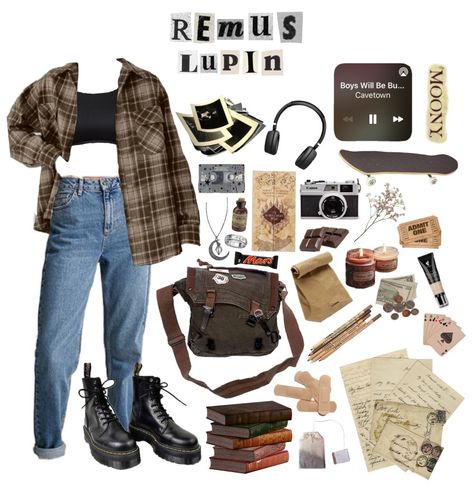 Outfits Inspired By Remus Lupin, Whats In Remus Lupin Bag, Moony Remus Lupin Aesthetic Outfits, Marauders Clothes Aesthetic, Lily Evens Aesthetic Outfit, Remus Lupin Mood Board, Remus Lupin Outfit Aesthetic Summer, Remus Lupin Style Clothes, Female Remus Lupin Outfit