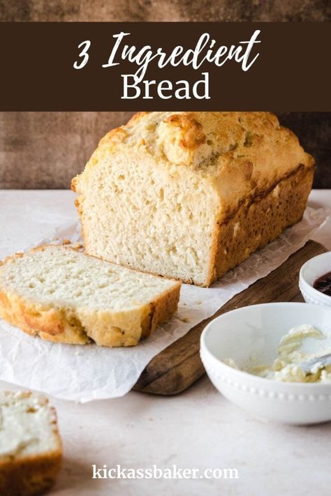 3 Ingredient bread is similar to quick breads in that there is no yeast and the texture is heartier and denser than a yeast bread recipe. With this easy bread recipe, you can have a delicious loaf of freshly baked bread in no time. | kickassbaker.com 3 Ingredient Bread, Easiest Bread Recipe No Yeast, Easy Vegan Curry, Bread Without Yeast, Easy Bread Recipe, Flavored Beer, No Yeast Bread, Freshly Baked Bread, How To Store Bread