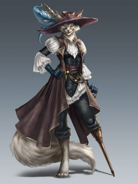 Tabaxi Female Bard, Steampunk Character, Dnd Stories, Humanoid Creatures, Pirate Art, Fantasy Role Playing, Cat Character, D&d Dungeons And Dragons, Cat People