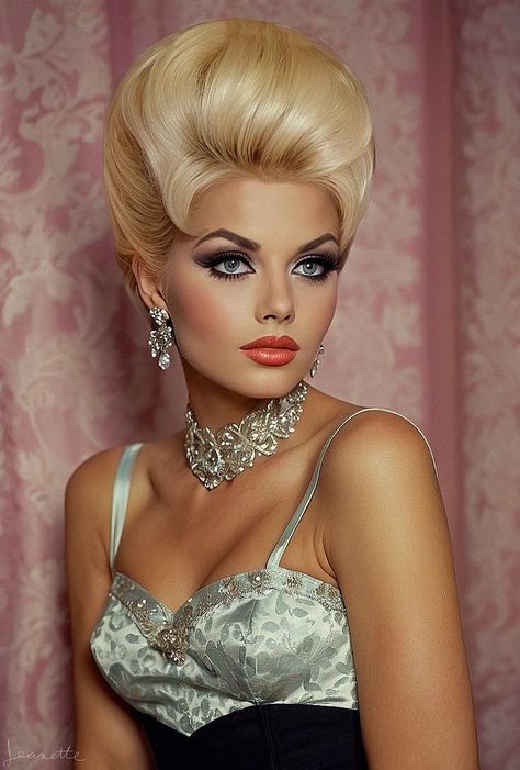 Bouffant Hair Updo, Silver Haired Beauties, Blonde Updo, 1960s Hair, Evening Hairstyles, Bouffant Hair, Teased Hair, Glamorous Hair, Updo Hairstyles