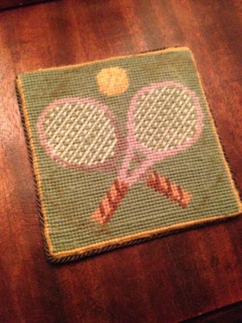 Needlepoint tennis coaster Needle Point Coasters, Vintage Needlepoint Pillows, Tennis Needlepoint, Needlepoint Decor, Needlepoint Coasters, Celtic Cross Stitch, Christmas Needlepoint, Tennis Fan, Cross Stitch Pillow