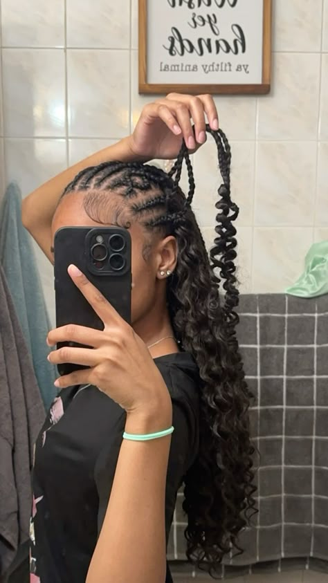 #fulani #braids #sewin #hair #baddiestyle #hairstyles #braids #hairidea Braid Hairstyles With Curly Hair, Braids Into Sew In, Fulani Braids With Hair Out, Cornrow Braids Styles For Black Women, Cornrow Passion Twists Braids, Hairstyle Fulani Braids, Curly Hair Braids Hairstyles, Braids For A Cruise, Fulinabraids With Curls