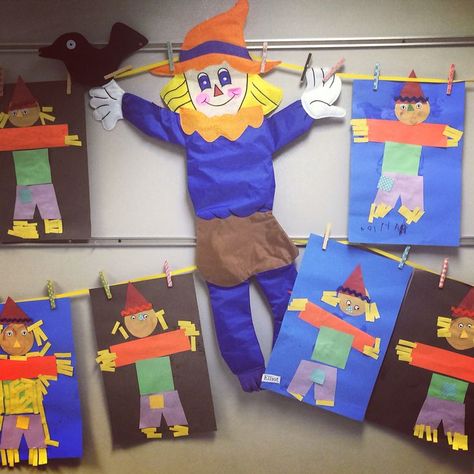 Preschool scarecrow project Diy Scarecrow Decoration, Scarecrow Preschool, Fall Crafts For Kids Preschool, Preschool Scarecrow, Shape Scarecrow, Build A Scarecrow, Crafts For Kids Preschool, Autumn Scarecrow, Scarecrow Ideas