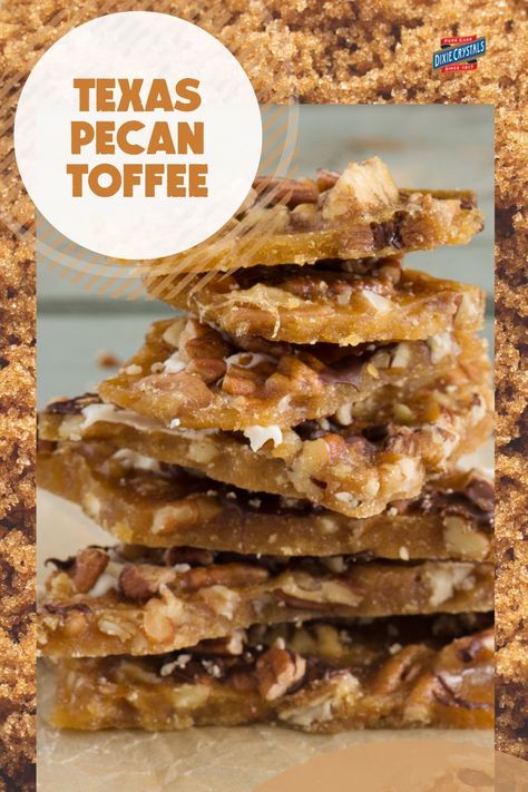 Texas pecans, butter, brown sugar, a hint of espresso and white and dark chocolate make this pecan toffee recipe a sure crowd pleaser. Easy to make and delicious to eat, try some of this melt in your mouth toffee today. For more Christmas Holiday recipes and ideas visit DixieCrystals.com and pin your favorites! Made this recipe? Show us! #dixiecrystals #holidaybaking #holidaytreats #giftfoods #bakingexchange Pecan Toffee Recipe, Pecan Toffee, Cracker Toffee, Toffee Candy, Toffee Recipe, Brownies Cookies, Holiday Sweets, Homemade Candy, Candy Recipe