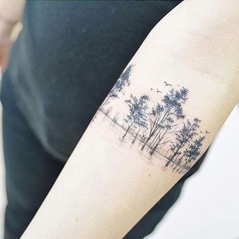 Scar Cover Forest Tattoo Tag 2 friends who needs to see this! Tatuagem Twenty One Pilots, Nature Tattoo Sleeve Women, Natur Tattoo Arm, Tree Tattoo Arm, Forest Tattoo, Nature Tattoo Sleeve, Landscape Tattoo, Forest Tattoos, Cat Tattoos