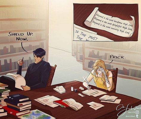 Rhysand teaching Feyre to write and read. Credits to @arz28 Acomaf Art, Acomaf Fanart, Sarah Maas, Acotar Funny, Sara J Maas, Roses Book, Feyre And Rhysand, Acotar Series, A Court Of Wings And Ruin