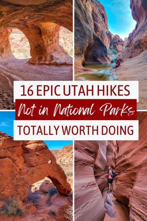 Discover the best hikes in Utah not in National Parks with our travel guide! Perfect for your Utah vacation, this guide features must-do trails and hidden gems in areas like Moab, St. George, and Grand Staircase-Escalante. From scenic state parks to family-friendly paths, these hikes are a fantastic addition to your Utah bucket list. Ideal for road trips, these trails belong on your USA bucket list of top US destinations for hiking in Utah. Spring In Utah, Utah Parks Road Trip, Utah Travel Itinerary, Utah Narrows, Hanksville Utah, Hiking In Utah, Hikes In Utah, Vacation 2025, Utah Bucket List