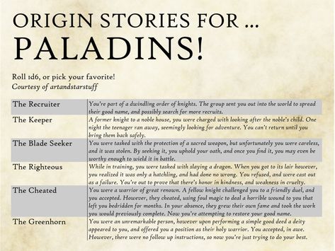 Dnd Origin Stories, Dnd Character Backstory Ideas, Dnd Backstory, Dnd Humor, Dnd Paladin, Fantasy Ideas, Dungeon Master's Guide, Journaling Prompts, D&d Dungeons And Dragons