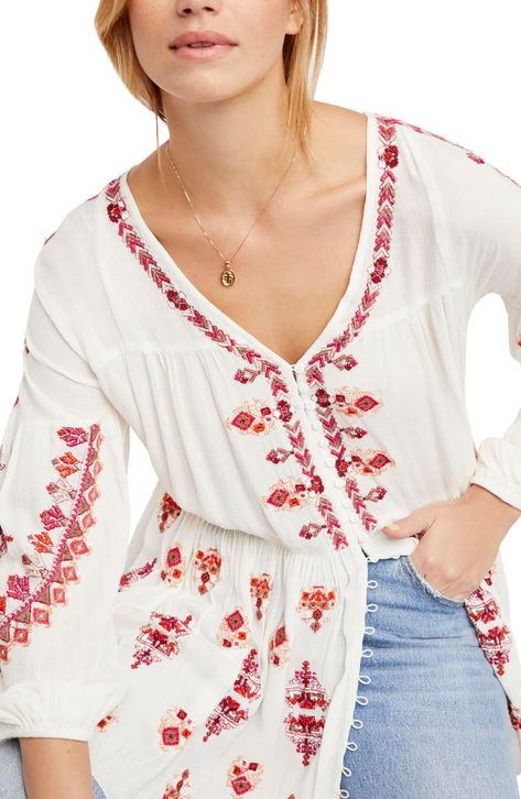 Blouses that will keep you cool and comfortable when transitioning from summer to fall this year!  Betterafter50.com Embroidered Tunic Dress, Free People Tunic, White Lace Top, Nordstrom Anniversary Sale, Embroidered Tunic, Boho Chic Fashion, Summer Clothes, Ladies Tops Fashion, Sheer Fabrics