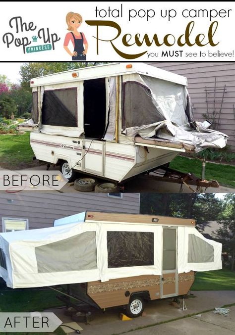 Robert's Pop Up Camper Remodel:  This family took a neglected old camper and remodeled it from the frame up.  You won't believe the results!  Amazing! Best Pop Up Campers, Tent Trailer Remodel, Pop Up Princess, Pop Up Tent Trailer, Popup Camper Remodel, Auto Camping, Pop Up Trailer, Camper Hacks, Old Campers