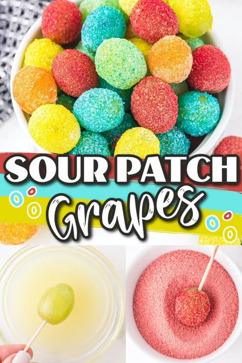 Sour Patch Grapes Sour Patch Grapes Recipe, Sour Candy Recipe, Sour Patch Grapes, Candied Grapes Recipe, Candied Fruit Recipes, Candied Grapes, Candy Grapes, Candied Fruits, Gelatin Recipes