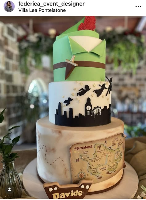 Peter Pan Cake, Lost Boys Peter Pan, Peter Pan Cakes, Cupcake Queen, Peter Pan Party, Travel Cake, Boys First Birthday Party Ideas, Never Grow Up, Birthday Party Food