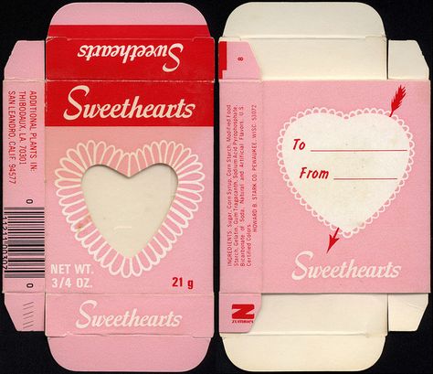 Stark - Sweethearts - Valentine's candy box - circa 1976 by JasonLiebig, via Flickr Templat Amplop, Valentine's Candy, Paper Toys Template, Candy Packaging, 카드 디자인, Valentine Candy, Vintage Candy, Converse With Heart, Images Vintage