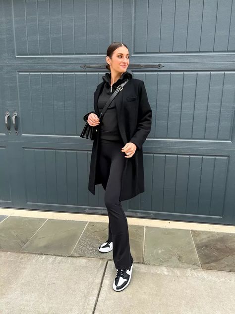 Loving this effortlessly chic look for an everyday outfit. Such an easy way to style a nikes outfit! Also wearing lululemon groove pants and an amazon pullover. Tap to shop! Groove Pants Outfit, Nikes Outfit, Lululemon Groove Pants, Easy Outfit, Everyday Outfit, Nike Outfits, Black Outfit, Pants Outfit, Black Coat