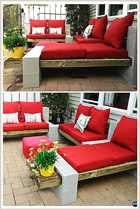 Patio Seating - The Smartest and Fastest Solution to Buy What You Need is From Amazon.com - Click to visit NOW! Cinder Block Furniture, Cinder Block Bench, Diy Deck Furniture, Cinder Block Garden, Cinder Blocks, Cinder Block, Diy Deck, Pergola Patio, Deck Furniture