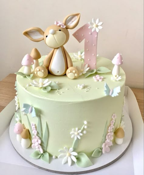 Bunny Garden Cake, Cake Bunny Birthday, Some Bunny Is One Birthday Cake, Bunny Cakes Birthday Kids, Bunny Cake Birthday, Rabbit Cake Ideas, Birthday Cake Bunny, Girls 1st Birthday Cake, Bunny Birthday Cake