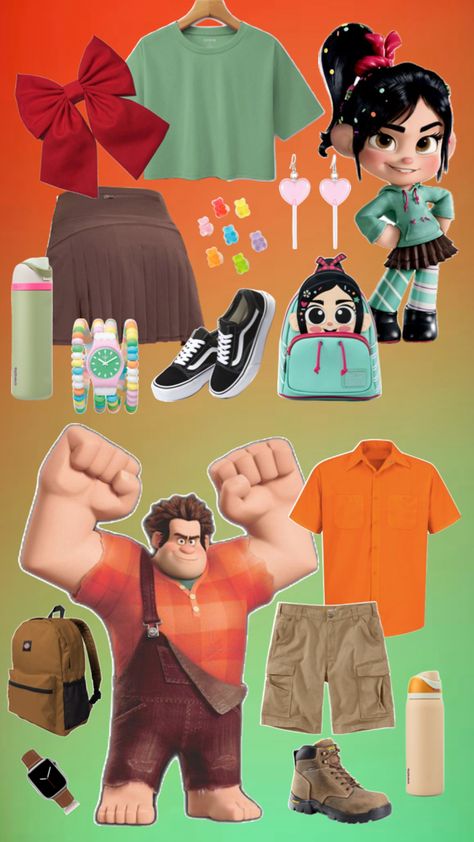 Couple costumes for Disney as wreck it Ralph and Princess Penelope Wreck It Ralph Halloween Costume, Vanellope Disney, Disney Couple Outfits, Wreck It Ralph Halloween, Princess Vanellope, Wreck It Ralph Costume, Princess Penelope, Disney Character Outfits, Vanellope Y Ralph