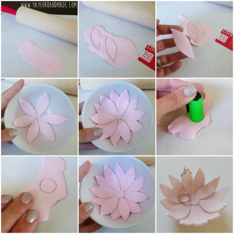 20+ DIY Beautiful Polymer Clay Flower Step By Step - Art & Craft Ideas Polymer Ring Holder, Clay Flower Bowl, Clay Flower Art, Clay Lotus, Flower Ring Holder, Diy Lotus, Pasta Art, Lotus Flower Ring, Flower Step By Step