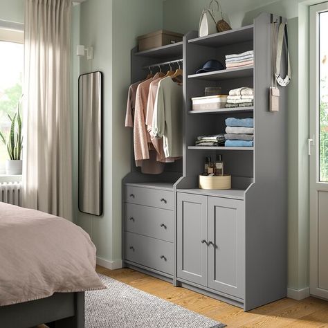 HAUGA Storage combination, gray, 543/4x181/8x783/8" - IKEA Ikea Organization Hacks, Entryway Storage Cabinet, Open Wardrobe, Ikea Living Room, Room Hacks, Ikea Furniture Hacks, Painted Drawers, Ikea Family, Furniture Hacks