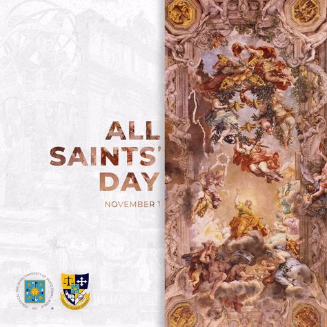 All Saints’ Day All Saints Day Aesthetic, All Saints Day Pubmat, All Saints Day Poster, Catholic Core, Pubmat Ideas, Campus Ministry, Easter Videos, Saint Feast Days, Fb Banner