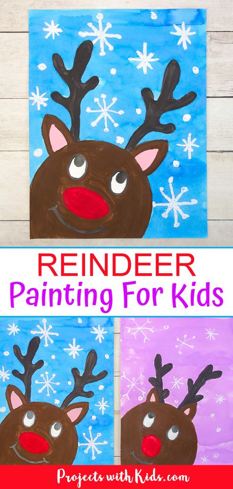 This reindeer painting idea for kids is just the cutest! Kids will have fun painting their reindeer looking up at the falling snow. Three printable templates included making this Christmas art easy for kids of all ages. #projectswithkids #christmasart #kidsart #reindeercrafts Christmas Art Easy, Kids Christmas Painting, Painting Reindeer, Reindeer Painting, Christmas Art For Kids, Christmas Art Projects, Christmas Canvas Art, Christmas Paintings On Canvas, Kids Painting