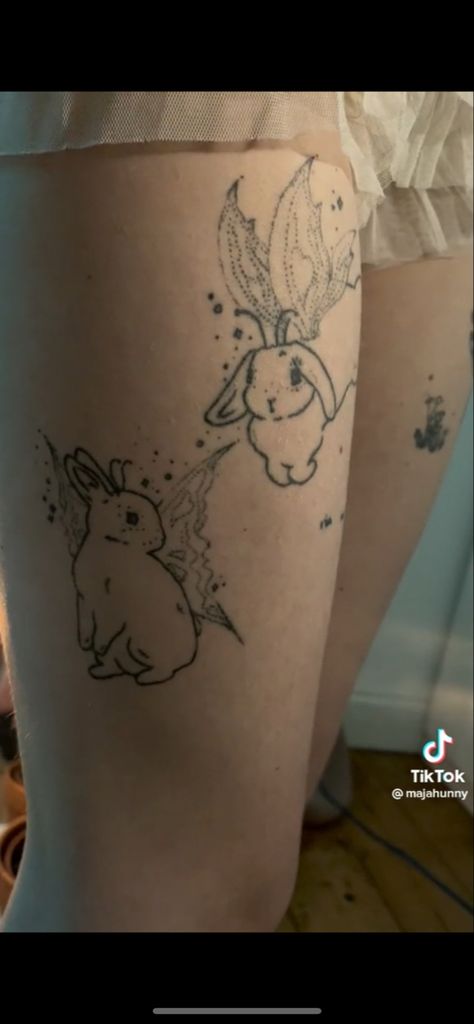 Bunny With Wings Tattoo, Bunny With Wings, Fairy Wings Tattoo, Fairy Wing Tattoos, Antler Tattoo, Pixie Wings, Bunny Tattoos, Wing Tattoo, Pet Ideas