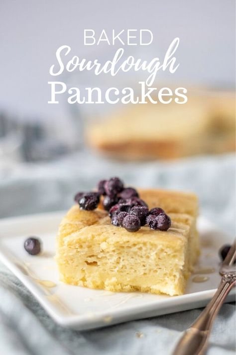 Baked sourdough pancakes are a delicious, buttery, and simple breakfast. This sourdough pancake recipe combines sourdough starter, eggs, a touch of sweetness to make a fluffy, irresistible dish. The perfect make-ahead breakfast: you only need a few ingredients, and it only takes 5 minutes of prep time before tossing it into the oven. #ablossominglife #sourdough #sourdoughpancakes Sourdough Baked Pancake, Sheet Pan Sourdough Pancakes, Small Batch Sourdough Pancakes, Sourdough Pancake Recipe, Sourdough Pancakes Recipe, Fermented Bread, Food Dinners, Nourishing Recipes, Bread Ideas